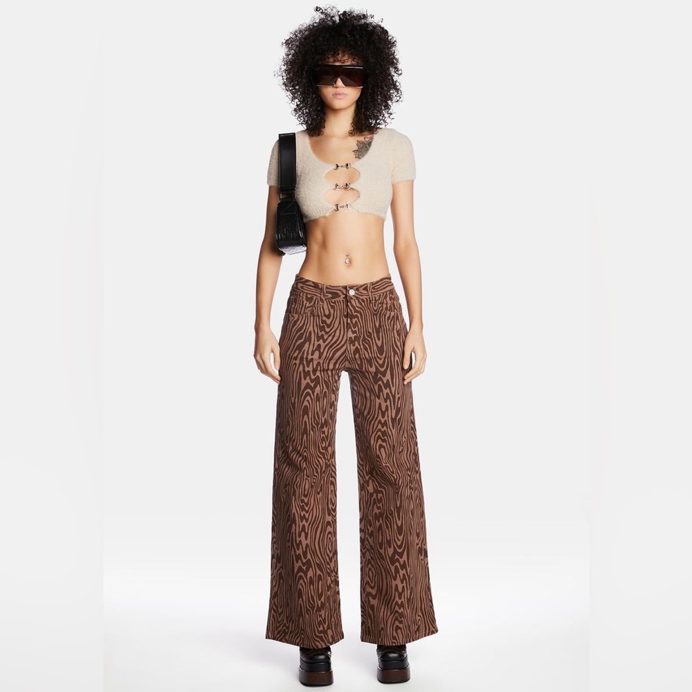 The Mind Bender Low-Rise Flare Brown Swirl Pants